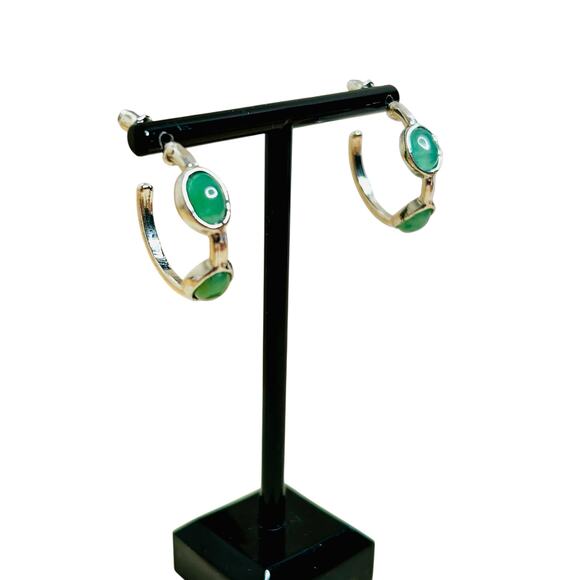 Light Green Silver Tone Modest 3/4 Hoop Earrings - Picture 1 of 3